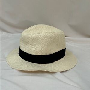 Nicole Marciano Classic Cream Straw Fedora Hat with Black Band